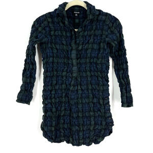 Madewell Popcorn Plaid Flannel Shirt Women's XS Blue Green 3/4 Sleeve